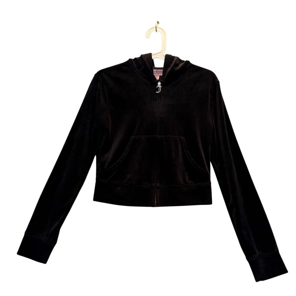 Juicy Couture Hoodie Womens Small Black Classic Bling Track Velour Rhinestone